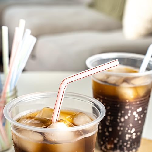Amazon Basics Disposable Striped Plastic Flex Straws, BPA Free, - Product Imagery