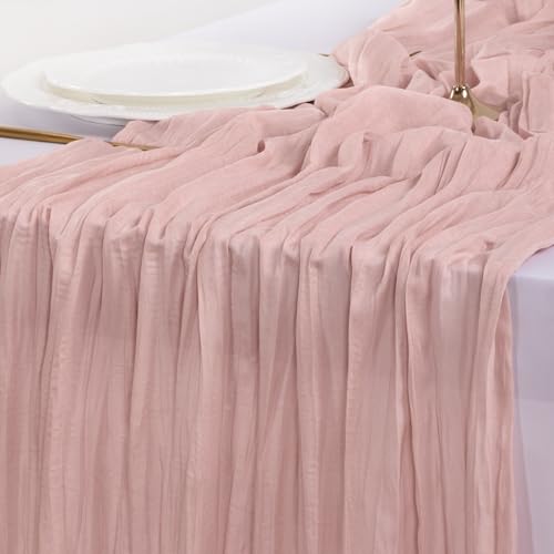 Pink Cheesecloth Table Runner Fall Boho Wedding Birthday Party - Product Imagery