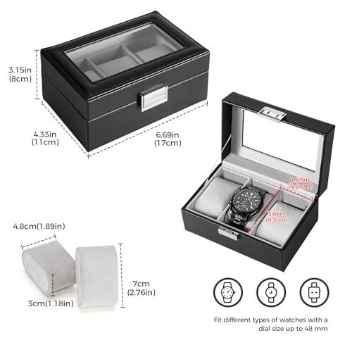 ProCase Watch Box, 3 Slot Mens Watch Display Case, Black - Product Imagery