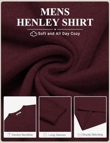 COOFANDY Mens Henley Shirts Long Sleeve Button T Shirts Casual - Product Imagery