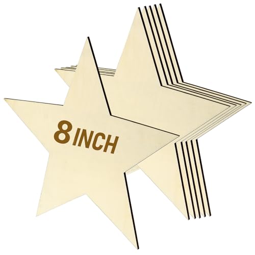10 Pack 8 Inch Wooden Star Shapes, Large Patriotic Wood Star - Product Imagery