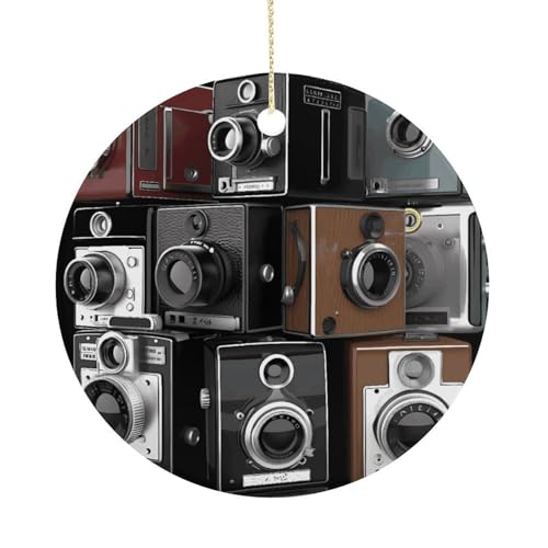Retro Cool Camera Collection Christmas Ornament Round Ceramic - Product Imagery