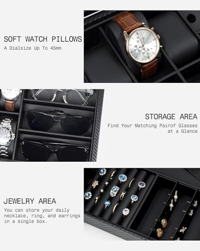 GUKA Watch box, 6 Slot Watch Case, 3 Slot Sunglass Organizer, - Product Imagery
