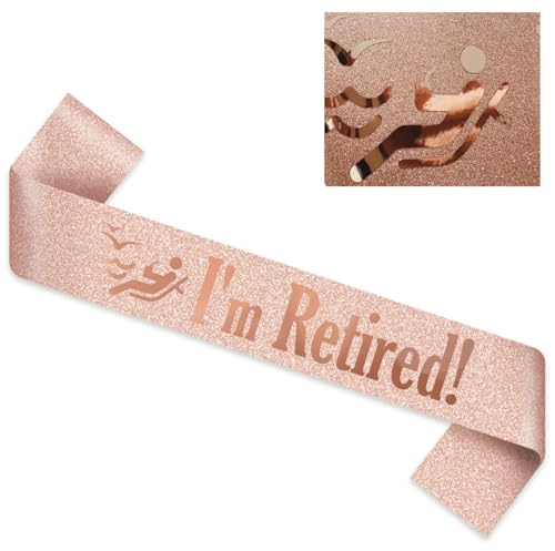 I’M RETIRED! Sash – Glitter Retirement Sash with Pin, Funny - Product Imagery