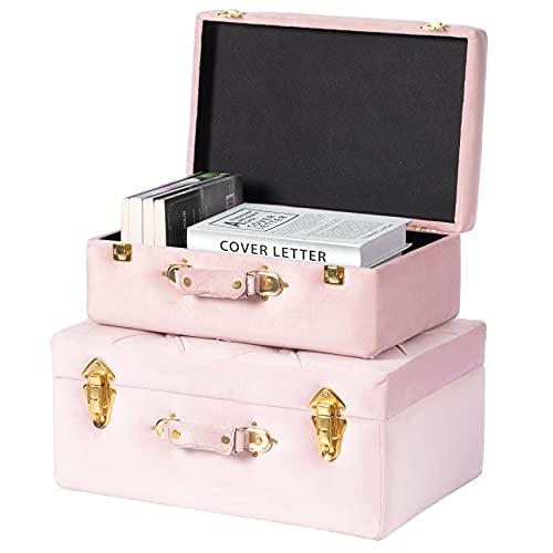 Vintiquewise Decorative Tufted Velvet Suitcase Treasure Chest - Product Imagery