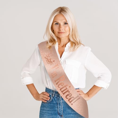 I’M RETIRED! Sash – Glitter Retirement Sash with Pin, Funny - Product Imagery
