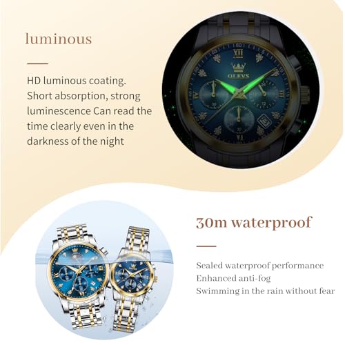 OLEVS Watches for Couple Luxury Fashion His and Hers Stainless - Product Imagery