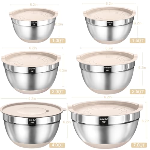 Mixing Bowls with Airtight Lids Set, 26PCS Stainless Steel Khaki - Product Imagery