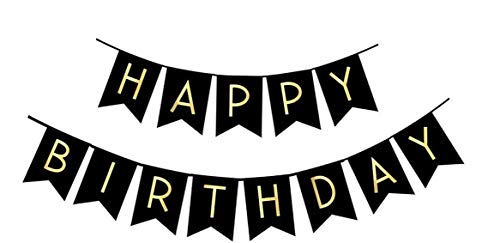 Black Happy Birthday Bunting Banner with Shiny Gold Letters - Product Imagery