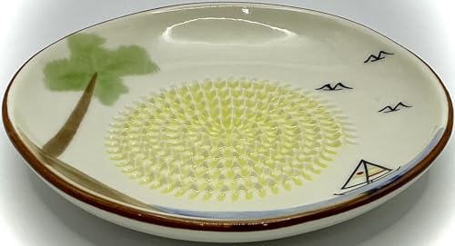 Premium Ceramic Garlic Grater Plate Set - Ocean and Palm Tree - Product Imagery