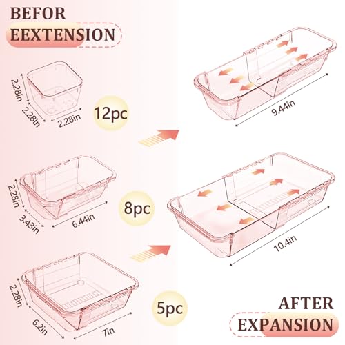 25 Pcs Clear Drawer Organizer, Adjustable Drawer Storage Box, - Product Imagery
