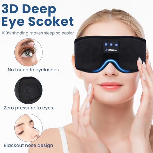 3D Sleep Mask with Bluetooth Headphones, Sleeping Headphones for - Product Imagery