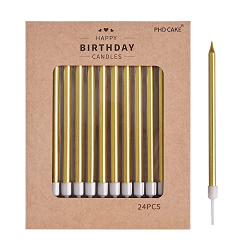 PHD CAKE Gold Long Thin Metallic Birthday Candles, Cake Candles, - Product Imagery