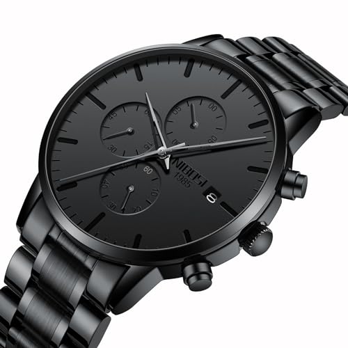 NIBOSI Men's Analog Chronograph Watch, Minimalist Black Dial - Product Imagery