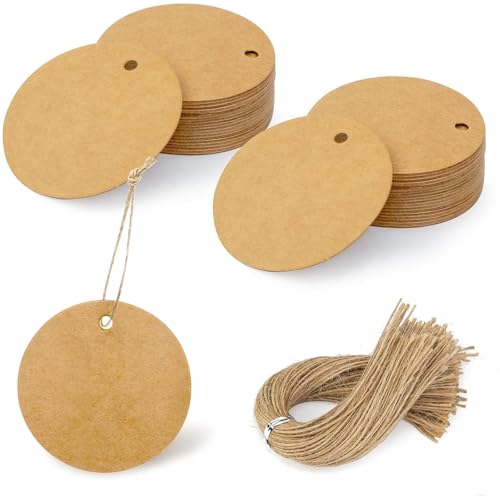 Round Kraft Gift Tags with String, 160 Pack 2.2 inch - Product Imagery