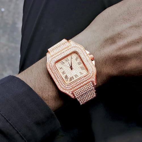 Diamond Watch Iced Out CZ Cuban Link Watch Gold Plated Square - Product Imagery