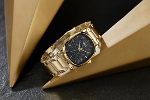 GORBEN Unisex Square Round Retro Gold Stainless Steel Strap - Product Imagery