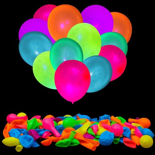 100 Pcs UV Neon Balloons, Neon Glow Party Balloons UV BlackLight - Product Imagery