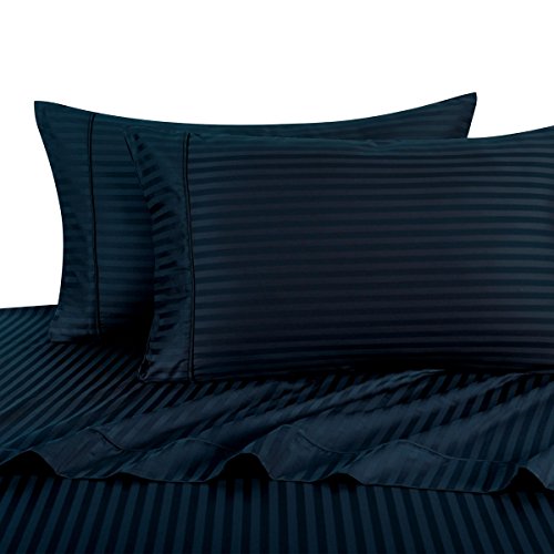 Royal Hotel Striped Navy 300-Thread-Count 4pc King Bed Sheet Set - Product Imagery