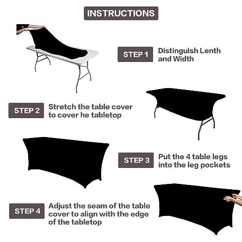 2 Pack 6FT Black Table Cloth for Rectangular Spandex Table Cover - Product Imagery