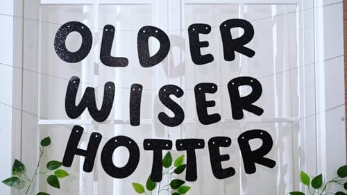 Fulmoon Older Wiser Hotter Banner Birthday sign, Champaign Gold - Product Imagery
