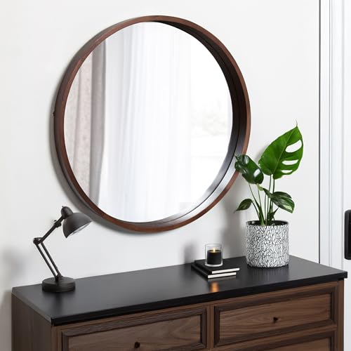 Kate and Laurel Hutton Round Decorative Wood Frame Wall Mirror, - Product Imagery