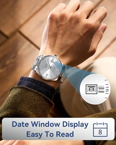CIVO Analog Mens Watches Silver: Wrist Watches with Date Easy to - Product Imagery