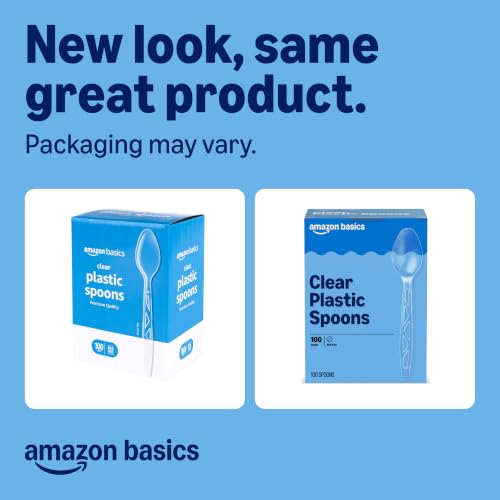 Amazon Basics Disposable Clear Plastic Spoons, Premium Quality, - Product Imagery