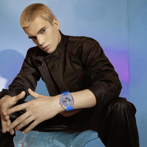 MASTOP Fashion Hollowed Men Watches Tonneau Transparent Silicone - Product Imagery