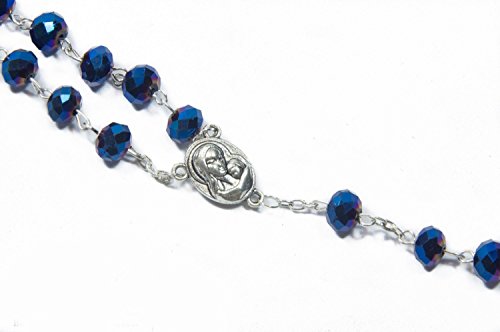 Nazareth Store Deep Blue Crystal Beads Rosary Catholic Necklace - Product Imagery