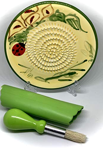Premium Ceramic Garlic Grater Plate Set - Yellow Ladybug - Product Imagery