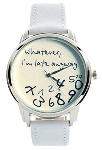 "Whatever, I'm late anyway" Print Leather Women Men Silver - Product Imagery