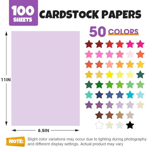 100 Sheets 8.5" X 11" Colored Cardstock, 50 Colors Card Stock - Product Imagery