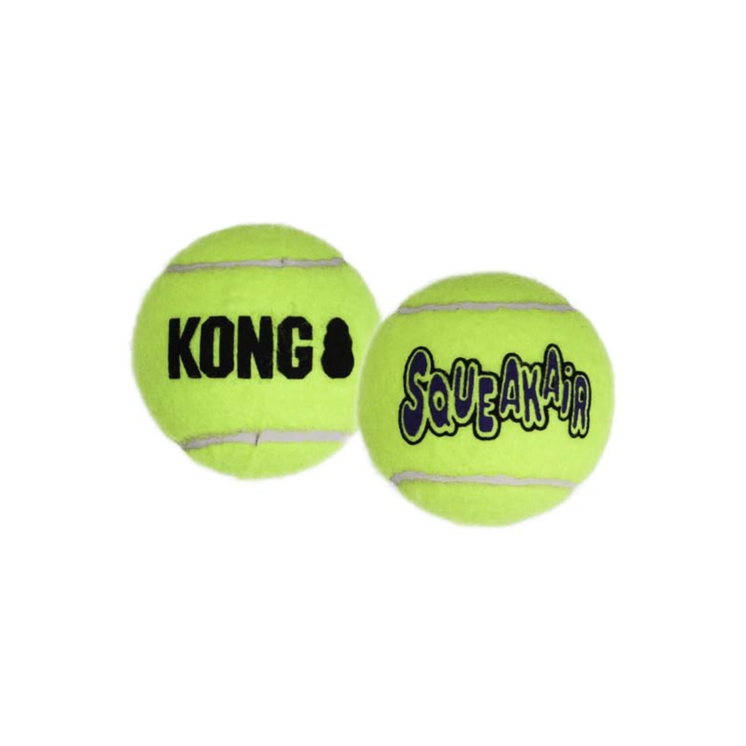 KONG Squeakair dog tennis balls in medium size, set of nine, with bright yellow exterior and squeaker inside for dogs to fetch and play.