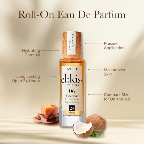EL:KISS Roll On Perfume, Coconut & Caramel Eau de Parfum 12mL - Product Imagery