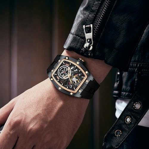 AIMES Men's Tonneau Skeleton Automatic Mechanical Watch, - Product Imagery