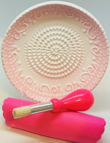 Premium Ceramic Garlic Grater Plate Set - Pink Embossed - Product Imagery