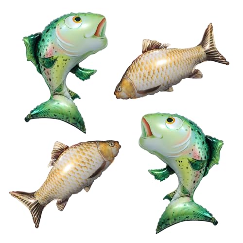 Realistic Fish Foil Balloons 4 Pack for Fishing Party - Product Imagery