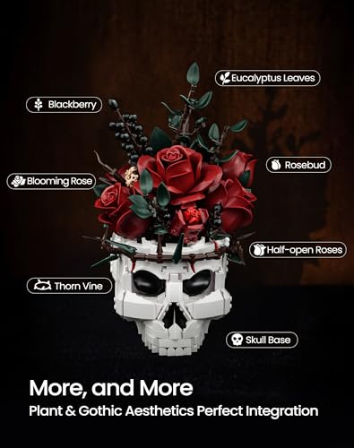 iATOM Skull Roses Flower Bouquet Building Set, Botanical - Product Imagery