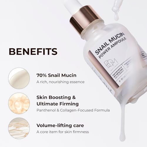 BOM Snail Mucin Power Ampoule 1.01 Fl Oz, 80% Snail Filtrate, - Product Imagery
