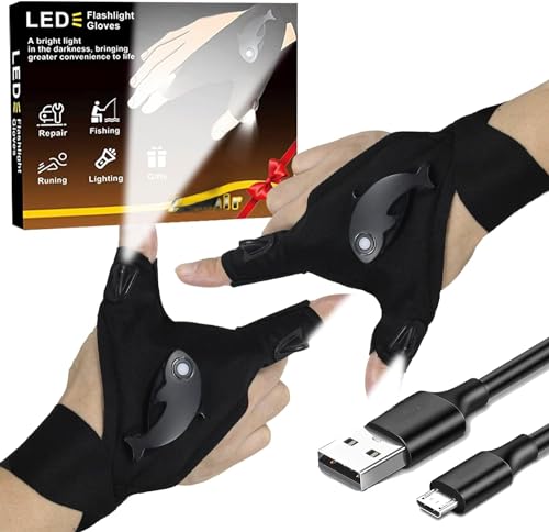 Waterproof Rechargeable LED Flashlight Gloves, Adjustable Strap, - Product Imagery