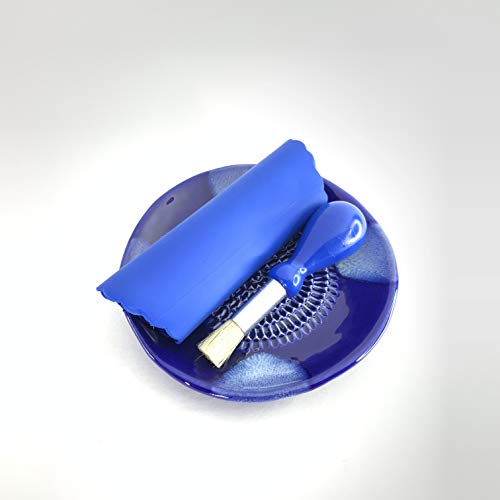 Premium Ceramic Garlic Grater Plate Set - Blue Cross Glazed - Product Imagery