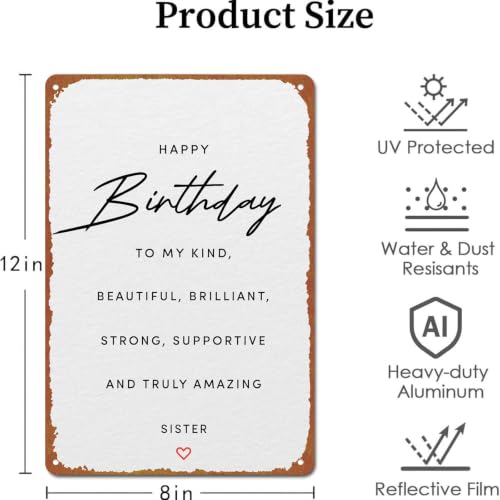 Happy Birthday To My Amazing Sister Birthday Aluminum Sign, 8X12 - Product Imagery