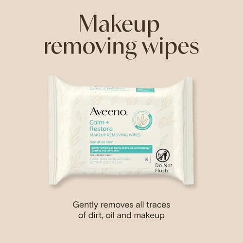 Aveeno Calm + Restore Unscented Makeup Remover Wipes, - Product Imagery
