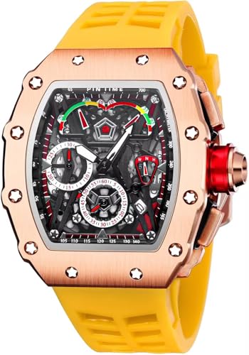FANMIS Men's Tonneau Skeleton Chronograph Punk Rubber Strap - Product Imagery