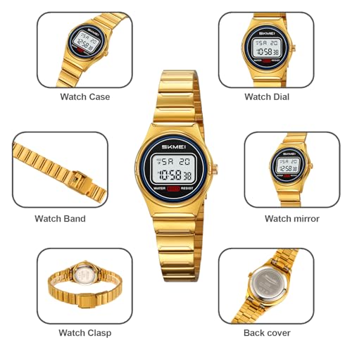 Gosasa Women's Petite Retro Digital Watch, Steel Bracelet, LED - Product Imagery