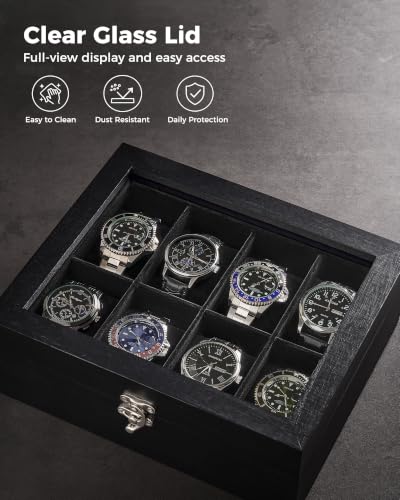 ProCase 8 Slot Wooden Watch Display Case With Glass Lid, - Product Imagery