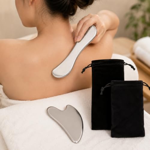 Stainless Steel Gua Sha Massage Tool Set for Face, Neck & Body - Product Imagery
