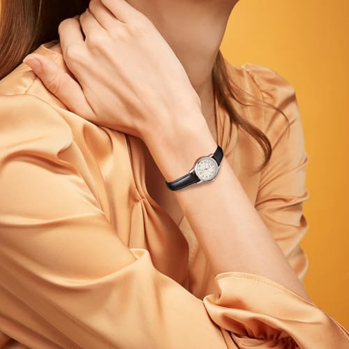 BUREI Women's Black Fashion Leather Strap Watch, Simple Luminous - Product Imagery