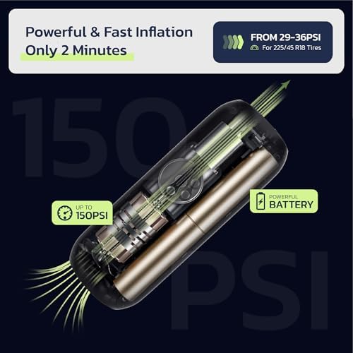 Woowind LP1 portable bike pump and air compressor for car tires, compact tire inflator with digital pressure gauge.